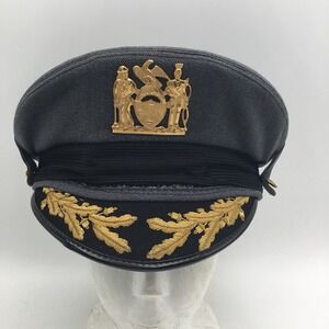 Vintage NYC Uniform Visor Cap Grey Gold Bullion Oak Leaf Service Hat 7 1/8 USA
